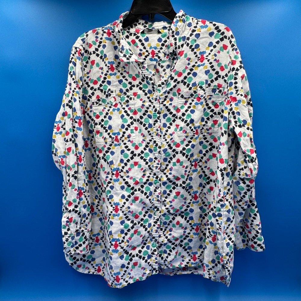 John Mark Womens 100% Linen Multicolor Abstract Print Button Down Shirt‎ XXL